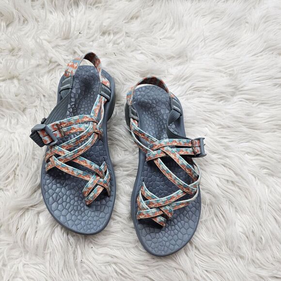 Chaco Sports Hiking Sandals Size 6 Women’s Strappy Orange Teal Blue Toe Loop - Picture 1 of 5